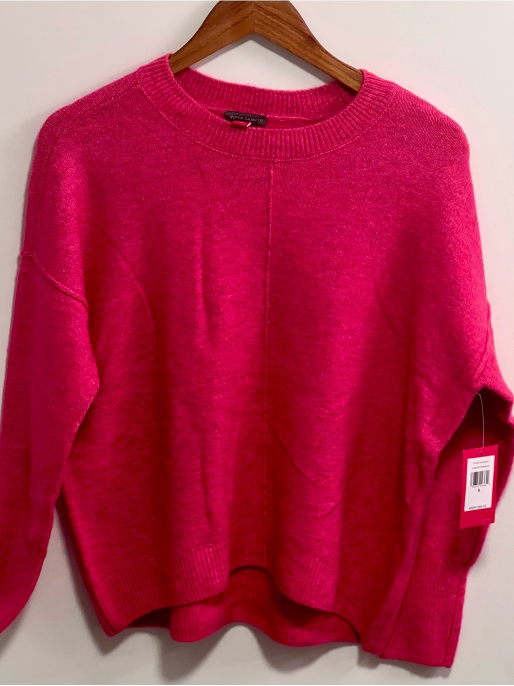 Vince Camuto Vibrant Hot Pink Sweater Exposed Seam Crewneck S NWT - Picture 3 of 11